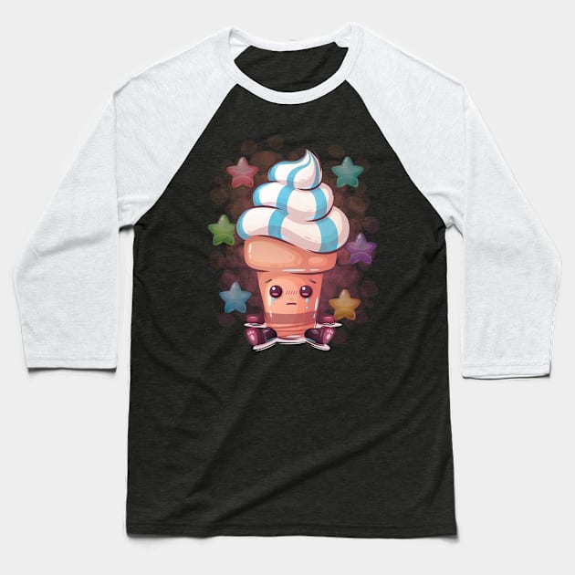 cute ice cream cartoon Baseball T-Shirt by ascario88